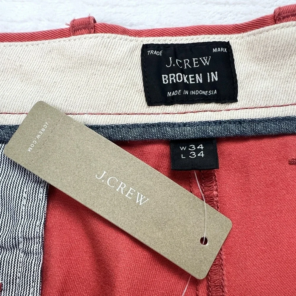 J.Crew NWT Mens 34 x 34 Broken In Chino Pants Coral Orange Tapered‎ Preppy
